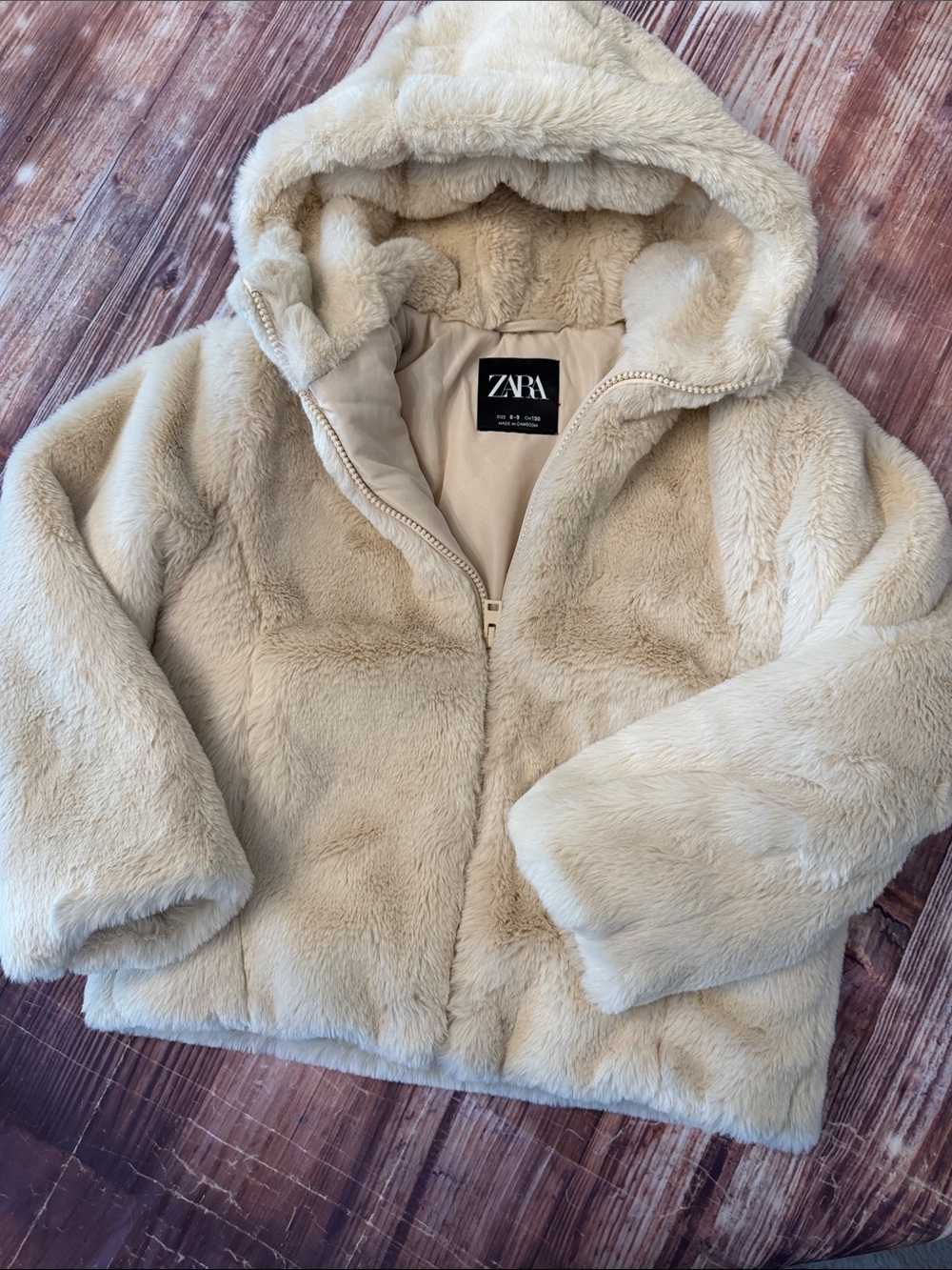 ZARA girls faux fur hooded jacket size 8-9